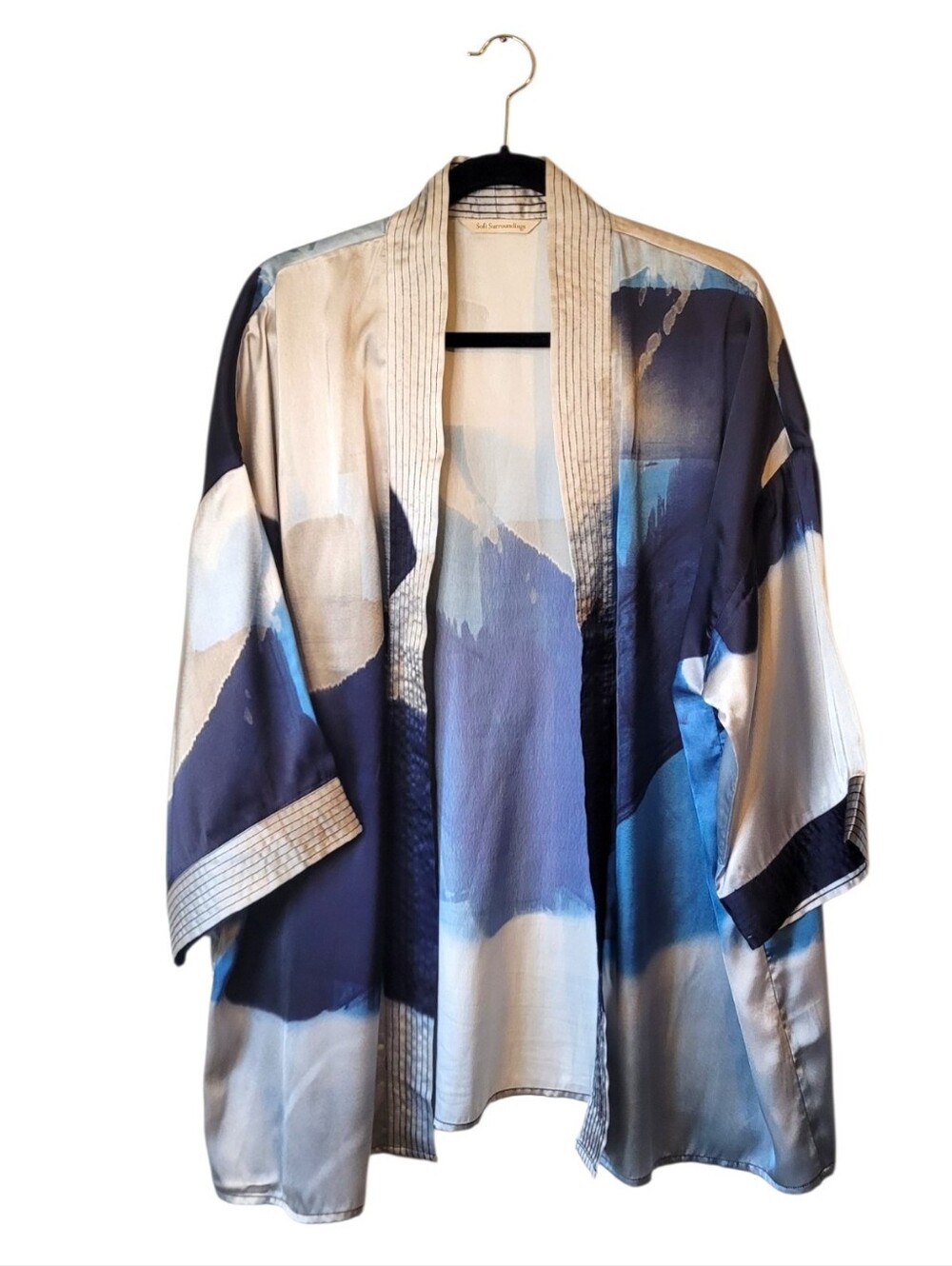 Soft Surroundings Blue Watercolor Abstract Print Open-Front Kimono Size  L/XL